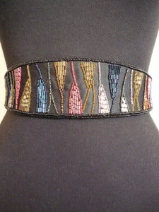 Image of beaded black satin cinching belt