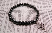Image of Hematite Black Beaded With Cross Charm 