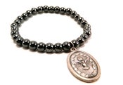 Image of Catholic Hematite Black Beaded With Dove ( Holy Spirit)