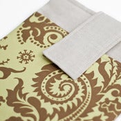 Image of iPad/Tablet/E-Reader Sleeve: Green & Brown Linen Damask