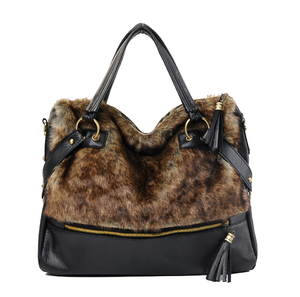 Image of Brown Faux Fur Black Shoulder Hand Bag