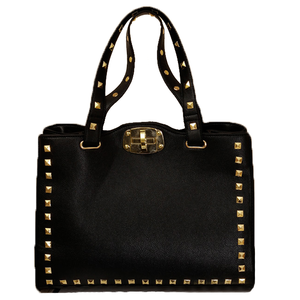 Image of Hot Punk Black Gold Studded Shoulder Hand Bag