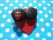 Image of Red + black strawberry guitar pick BROOCH