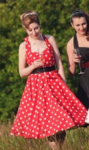 Image of Red & White Polka Dot Halterneck Dress