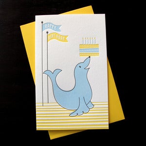 Image of 1213 - barking seal letterpress birthday card