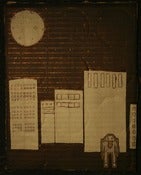 Image of egg in suit      in city. 