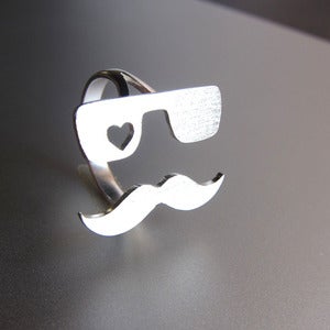 Image of Mr. Mustache in Love, Heart Ring - Handmade Silver Ring