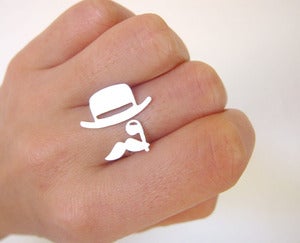 Image of Mr. Mustache with Top Hat and Monocle - Handmade Silver Ring