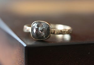 Image of One of a Kind Grey Cushion Rose Cut Diamond Ring in 14kt Gold