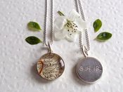 Image of Engraved Map Necklace Sterling Silver Vintage Atlas Bridesmaid or Mothers Gift One Petite Pendant