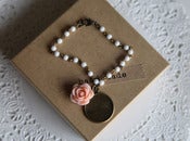 Image of Handstamped "Splendor" Charm and Peach Rose Bracelet