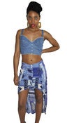 Image of Reconstructed Blue Floral Buttoned Dip-Low Skirt