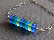 Image of Glass Necklace Sterling Silver Etched Abacus Beads Grass and Sky