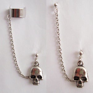 Image of Single Skull Chain with Double Piercing or Earring Cuff