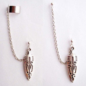 Image of Single Silver Tribal Arrowhead Chain with Double Piercing or Earring Cuff