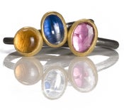Image of 22K gold & blackened silver gemstone stack rings