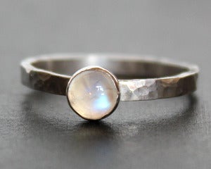 Image of Rainbow Moonstone Gemstone on Hammered Silver Ring