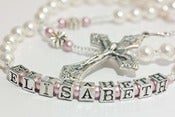 Image of Personalized First Communion Rosary in white & pink pearl