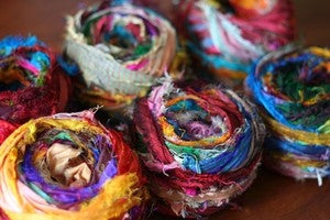 Image of Multicolored Tibet Jewels Silk Sari Strip Ribbon Yarn 100g