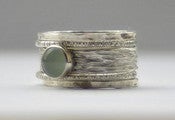 Image of Unique Aquamarine rustic recycled sterling silver stackable wedding bands