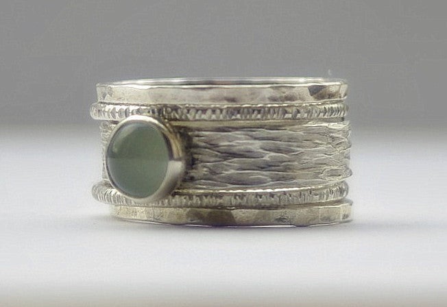 Unique Aquamarine rustic recycled sterling silver stackable wedding bands