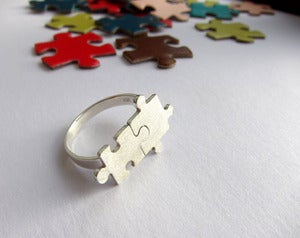 Image of Puzzle Ring for Autism - 50% Sales go to Autism Society - Handmade Sterling Silver 