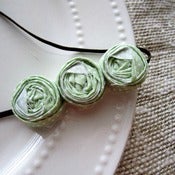 Image of Mini Rosette Headband: Green Polka Dots
