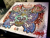 Image of Mothskullridin' Owl (Hand-Painted) 12x12 Thin wood board (HAND NUMBERED 6 of 6) (SOLD)