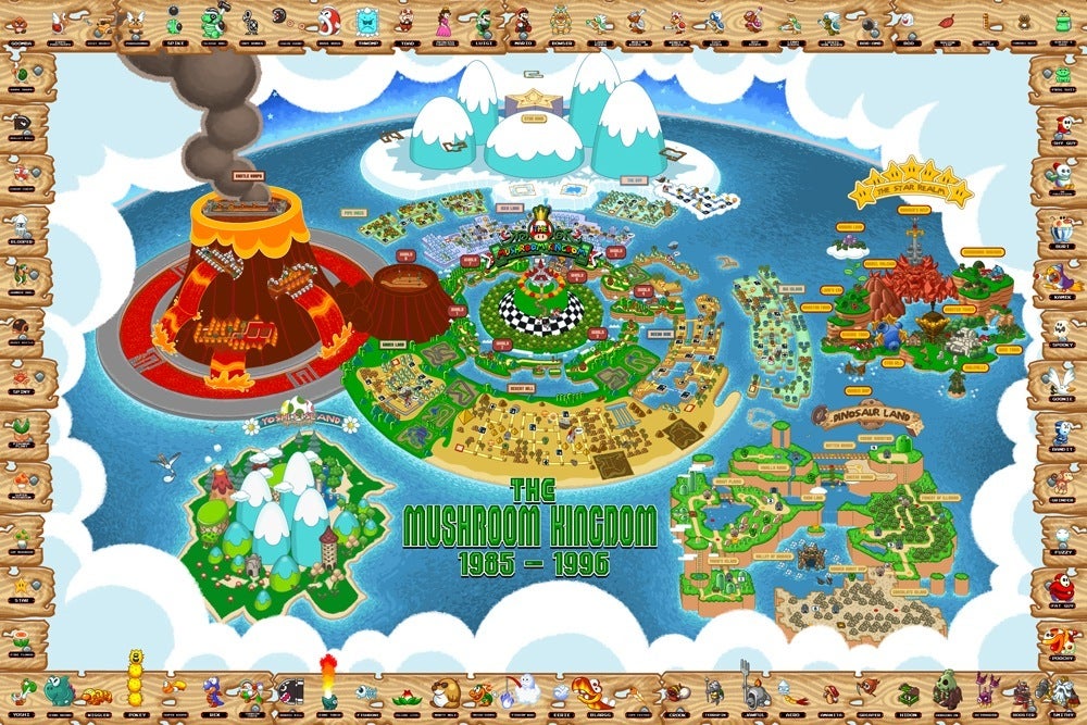 Awesome Mushroom Kingdom & Hyrule Map Poster by artist Bill Mudron