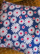 Image of  1970s Blue Daisy Flower Vintage Fabric, Cushion Pad