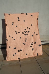 Image of Linen Throw "Square Dots Peach"