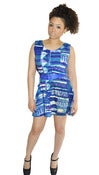 Image of Reconstructed Blue Abstract Belted Dress