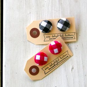 Gingham Button Earrings Image of Gingham Button Earrings