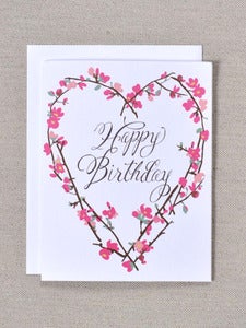 Image of Happy Birthday Note Card with Flowering Quince