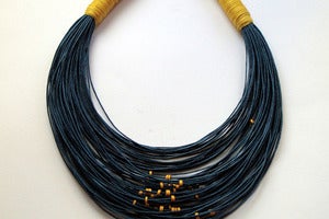 Image of Blue and Yellow statement fiber necklace|NK018