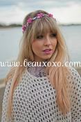 Image of Pink Floral and Pink Ivy Leaf Trim Festival Floral Hair Crown/Garland