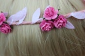 Image of Pink Floral and Pink Ivy Leaf Trim Festival Floral Hair Crown/Garland