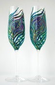 Image of Peacock Feather Champagne Flutes - Set of 2 Personalized Wedding Toasting Flutes