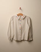 Image of c. 1980s card print blouse