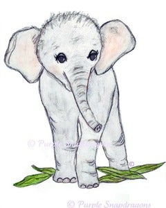 Image of ElleBelle the Elephant, Fine Art Print, 8x10 Illustration, Watercolor, Pen & Ink