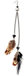 Image of Jerrica - Asymmetrical Feather & Silver Cross and Chain Earring