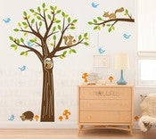 Image of NEW DESIGN - Wooldrich Woodland Land - 103 - Owl, Hedghog, Squirrel, Tree Vinyl sticker wall decal