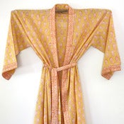 Image of Anokhi Half Length Cotton Robe Yellow and White 