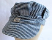 Image of Vintage 1960s Lee Union Made Sanforized Hickory Stripe Engineer Cap Size 7 3/8