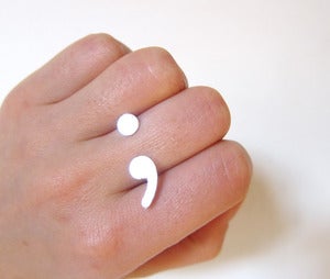 Image of Semicolon Silver Ring - Handmade Punctuation Silver Ring