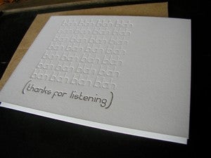 Image of Thanks for listening letterpress card