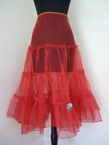 Image of 50s red net tulle crinoline skirt