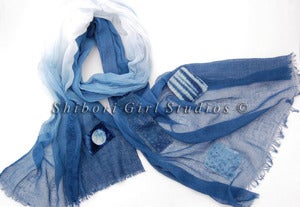 Image of indigo cotton boro-esque scarf