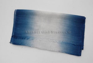 Image of indigo silk double edged ombre scarf