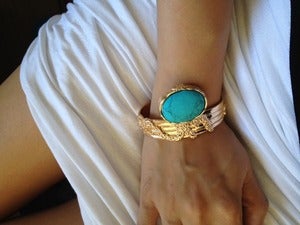 Image of Arty metal gold-plated oval stone bracelet 